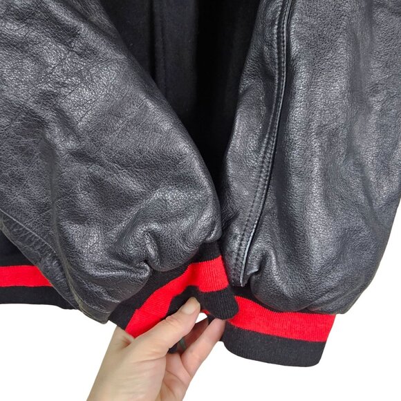 Texport Black & Red Wool Bomber Jacket 2XL Leather Sleeves Moto Bikercore Grunge - Picture 13 of 13